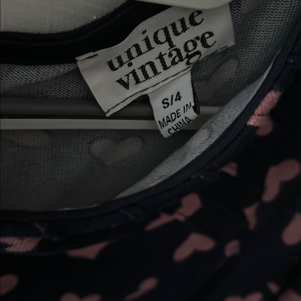 NWOT Unique Vintage Brand Black Dress w/ Pink Hearts & matching belt/EUC/Zipper - Picture 5 of 6